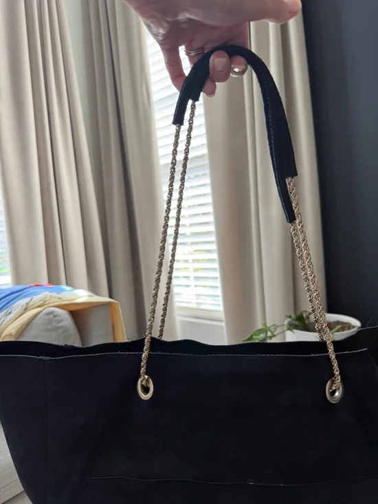 Sézane Gaby Suede Tote | Navy Blue | Gold Chain Strap | Large Bag w/ Dust Bag - Picture 5 of 7